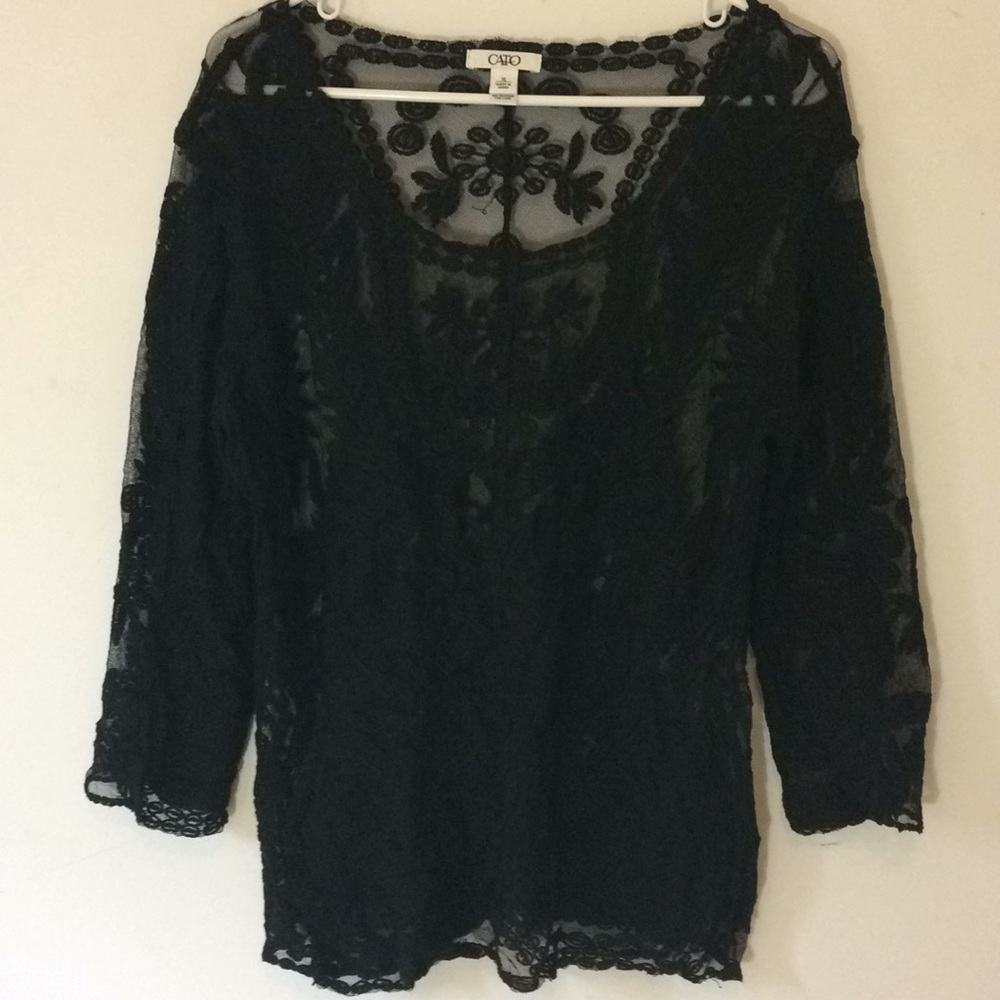 Cato fishnet crochet design black shirt